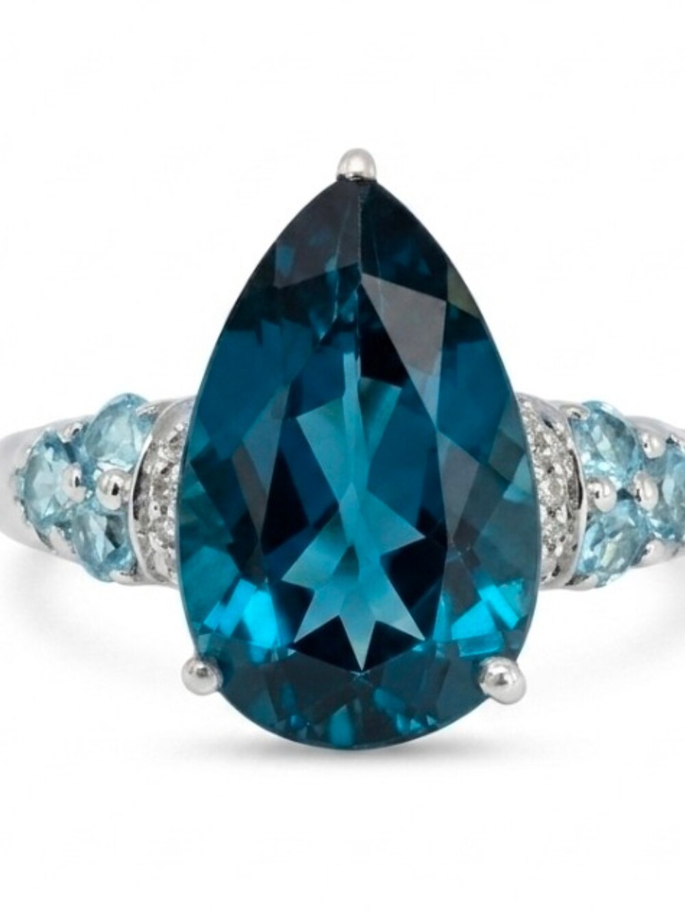 Genuine London Blue & Swiss Blue Topaz Ring Platinum Over Sterling Silver Sz 6!